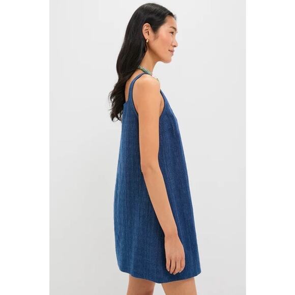NWT Pomander Place Textured Windowpane Denim Cassie Mini Cotton Dress Blue XXS - Picture 8 of 9